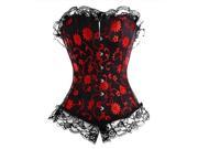Angel Me Sexy Black and Red Spandex damask Lace Trim Overbust Corset Bustiers