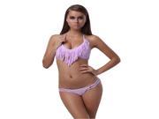 Hot sale Girl swimsuit fashion pretty stripe that wipe a bosom backless pink colour hanging neck fringed hot sexy bikini strapless