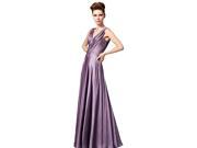 Coniefox Elegant Low V Neck Sleeveless Beaded Prom Dress Size L Color Purple