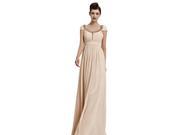 Coniefox Elegant Cap Sleeves Beaded Long Prom Dresses Size L Color Apricot