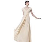 Coniefox Low V neck Prom Evening Dress Short Sleeves Size L Color Apricot