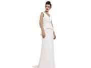 Coniefox Sexy Low V Neck Sleeveless Chiffon Long Prom Dresses Size XL Color White