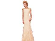 Coniefox Sleeveless Lace A line Backless Prom Dress Size L Color Beige