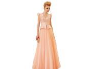 Coniefox Satin Chiffon A line Low V Neck Sequin Prom Dress Size XXL Color Pink