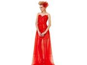 Coniefox Satin Flower Sleeveless Sequin Evening Dress Size L Color Red