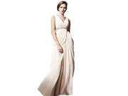 Coniefox Empire Sleeveless Prom Evening Dresses V neck Backless Floor Length Size M Color Apricot