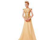 Coniefox Organza Cap Sleeves Beaded Evening Dress Size M Color Gold