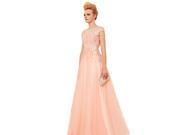 Coniefox Organza Short Sleeves Floor Length Evening Dresses Size S Color Pink