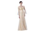 Coniefox Spaghetti Straps Floor Length Prom Evening Dresses Beige Transparency Half Sleeves Size M Color Beige