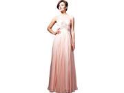 Coniefox Sleeveless Beaded Belt Long Formal Prom Dresses Size L Color Pink