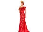 Coniefox Lace A Line Short Sleeves Evening Dress Size XXL Color Red