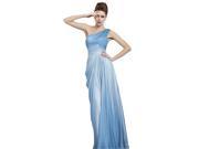 Coniefox Beaded Chiffon One Shoulder Light Prom Dress Size S Color Blue