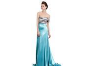 Coniefox Stretch Satin Off Shoulder Beaded Evening Dress Size XL Color Blue