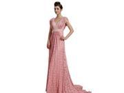 Coniefox Elegant V Neck Long Prom Dresses Size XL Color Pink