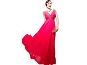 Coniefox Low V neck Long Chiffon Party Dress Size M Color Red