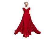 Coniefox A line Formal Prom Dresses Glamorous Red V neck Sleeveless SizeXL Color Red
