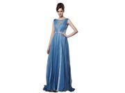 Coniefox Elegant Pleated Long Formal Prom Dresses Size S Color Blue