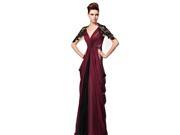 Coniefox Elegant Half Sleeve Low V Neck Evening Dress Size L Color Red Black