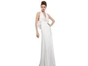 Coniefox Beaded Chiffon A line Halter Backless Prom Dresses Size S Color White