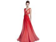 Coniefox Organza Beaded Long V Neck A Line Prom Dress Size L Color Red