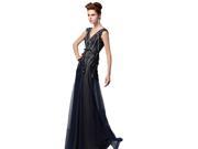 Coniefox Low V Neck Sleeveless Backless Evening Dress Size S Color Black