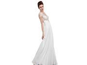 Coniefox Chiffon Short Sleeve V Neck Beaded Prom Dress Size M Color White