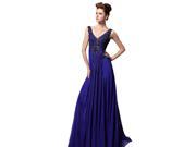 Coniefox Low V Neck Sleeveless Backless Evening Dress Size XL Color Blue