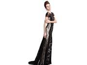 Coniefox A line Beaded Short Sleeves Lace Prom Dress Size L Color Black