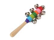 Colorful Rattling 10 Bells Wooden Textured Handle Bell jingle Shake Toys