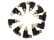 Gold plated RCA Male to Female 90 Degree Angle Adapter Black 10pcs