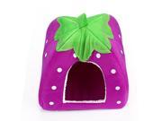 Foldable Warm Cushion Basket Cartoon Strawberry Pet Dog Cat Kennel Nest Purple