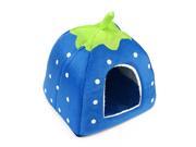 Foldable Warm Cushion Basket Cartoon Strawberry Pet Bed House Nest Sky Blue