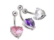 3 x Muticolor 316 Steel Crystal Heart Body Piercing Belly Bar Button Navel Rings