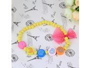 Colorful Small Dogs Cats Yellow Wooden Beads Lollipop Pendant Necklace With Bow