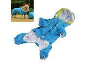 Pet Dog Puppy Raincoat Blue Poncho Clothes Apparel Mesh Lining Hooded L Size