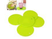 5pcs Silicone Round Placemat Tableware Heat Resistant Cup Coaster Holder Green