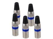 5 x XLR 3 Pin Male Plug Audio Microphone Cable Connector Nickel Housing Blue