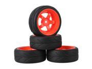 4x On Road Car RC 1 10 Plastic Red 5 Spoke Wheel Rims Rubber Tyres 12mm Hex