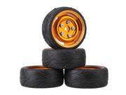RC 1 10 On road Car Black Rubber Tyre Gold Aluminum Alloy Wheel Rim Pack of 4