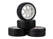 RC1 10 On road Car Black Rubber Tyre White Plastic 7 Spoke Wheel Rim Pack of 4