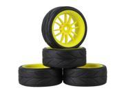 4x Rubber Tires Tyres Yellow Plastic 12 Spoke Wheel Rims for RC1 10 On Road Car