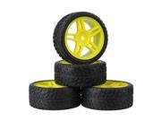 4x RC1 10 On road Car Rubber Flame Tyre Yellow Plastic Star Wheel Rim with Hole