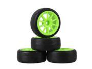 4x RC 1 10 On Road Car Rubber Smooth Tires Green 10 Spoke Plastic Wheel Rims