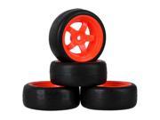 RC1 10 On road Car Rubber Smooth Tire Red Plastic 5 Spoke Wheel Rim Pack of 4