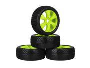 4x RC1 8 Off Road T word Pattern Rubber Tire Green 6 spoke Plastic Wheel Rims