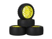 4x RC1 10 Off road Cylinder Pattern Rubber Tires Yellow 16 Spoke Wheel Rims
