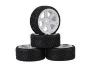 4 x RC1 10 On Road Car Fish Pattern Rubber Tyre White Plastic 6 Spoke Wheel Rim