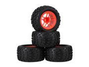 4 x RC1 10 Truck Gravel Rubber Tire Red Plastic Pentagram Wheel Rim