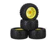 4x RC 1 10 Truck Gravel Rubber Tire Yellow Plastic 14 Spoke Wheel Rim