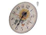 Retro Sunflower Design Arabic Numeral 12 Wooden Wall Clock Decorative for Home